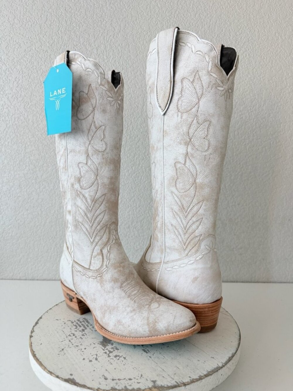 Lane SWEET MEMORIES Knee High White Cowboy Boots Western Leather Tall Womens 9